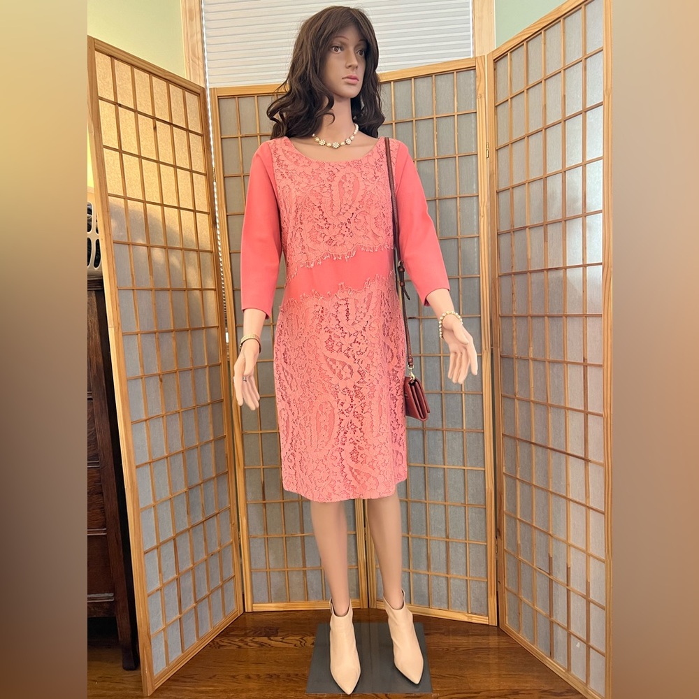 Coral lace sheath “Antonio Milani” Dress size 8